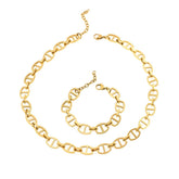 Stately Steel Mariner Chain Necklace & Bracelet Set, Goldtone